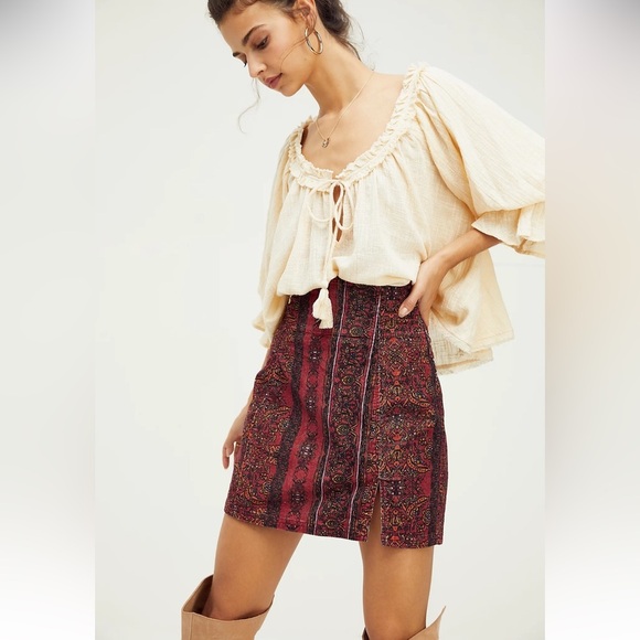 Free People Holding Onto A Dream Printed Cord Skirt - Picture 1 of 4